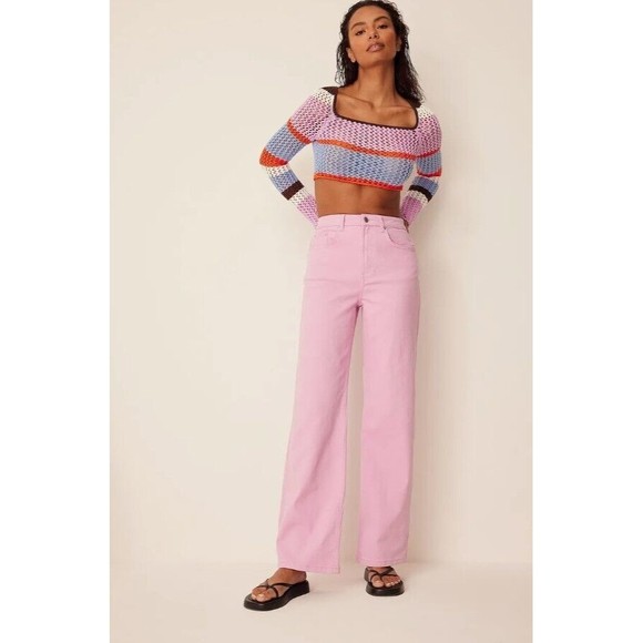 NWT ROMEE STRIJD X NA-KD High Waisted Wide Leg Denim In Light Pink Size 2 (32) - Picture 4 of 10